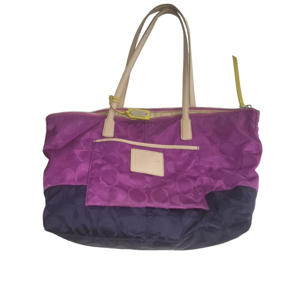 Coach Signature Nylon Colorblock East/West Zip Tote Bag – Purple